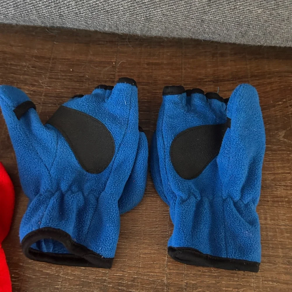 Kids Red and Blue convertible Fingerless mittens/ gloves - 2 pairs